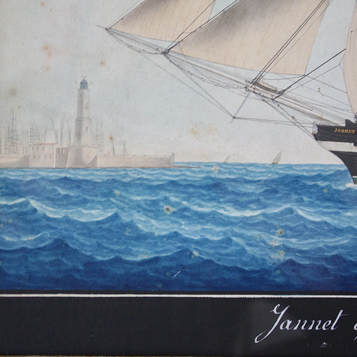 
                  
                    an early pierhead painting of the sailing brig " Jannet " by honore pelligrini
                  
                