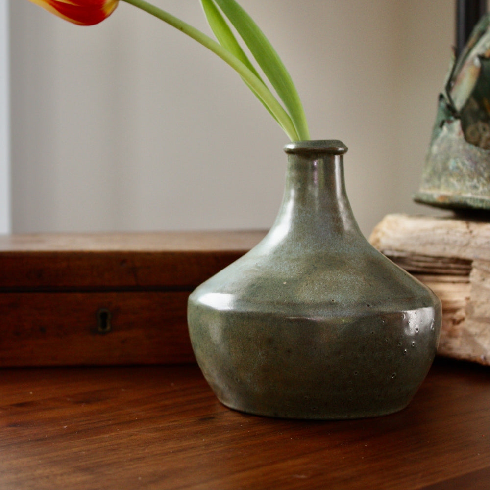 lakes pottery Truro green glazed vase