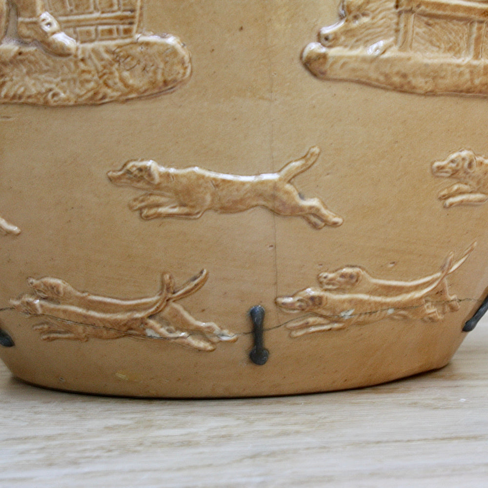 
                  
                    a splendid staple and rivet repaired doulton of lambeth "harvest" jug
                  
                