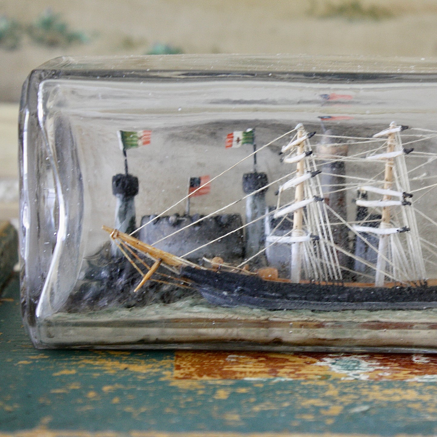 
                  
                    a ship in a bottle . an historical depiction.
                  
                