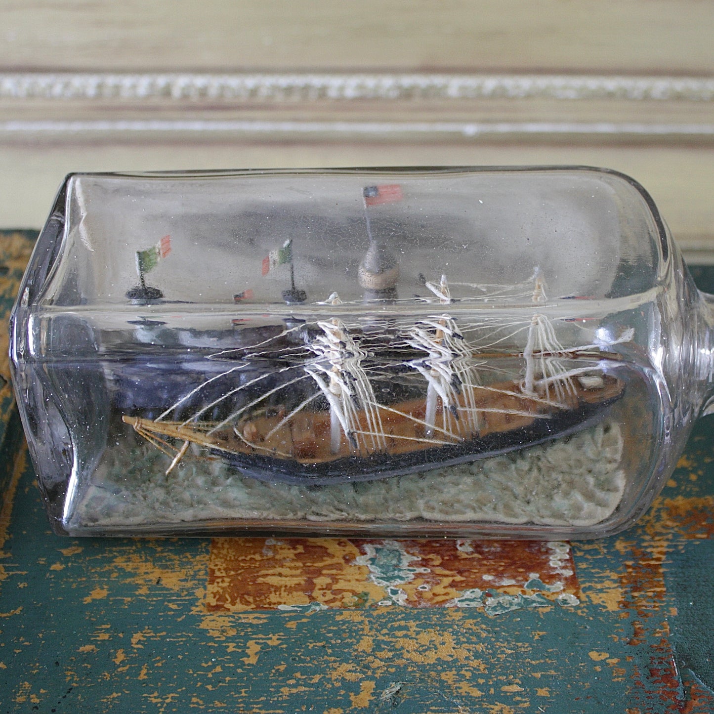 
                  
                    a ship in a bottle . an historical depiction.
                  
                