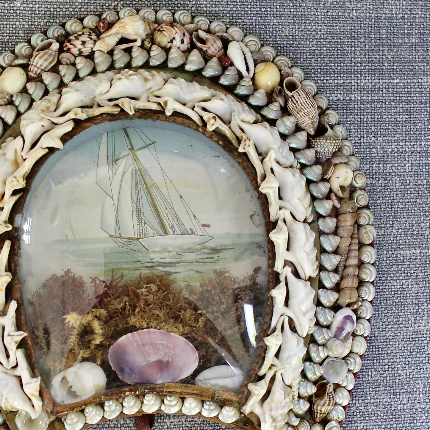 
                  
                    an antique victorian keep sake love token, shell sailors valentine lucky horseshoe.
                  
                