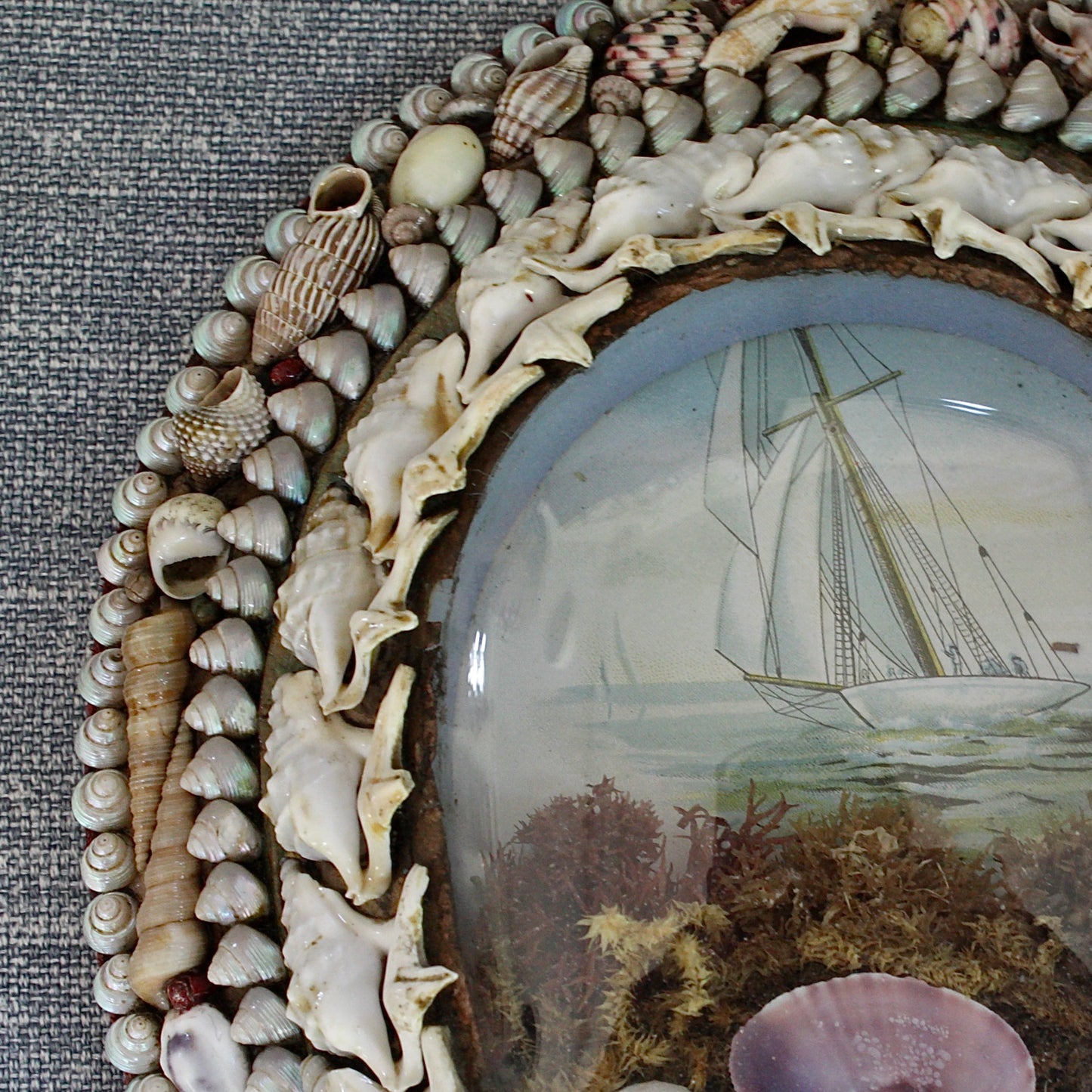 
                  
                    an antique victorian keep sake love token, shell sailors valentine lucky horseshoe.
                  
                