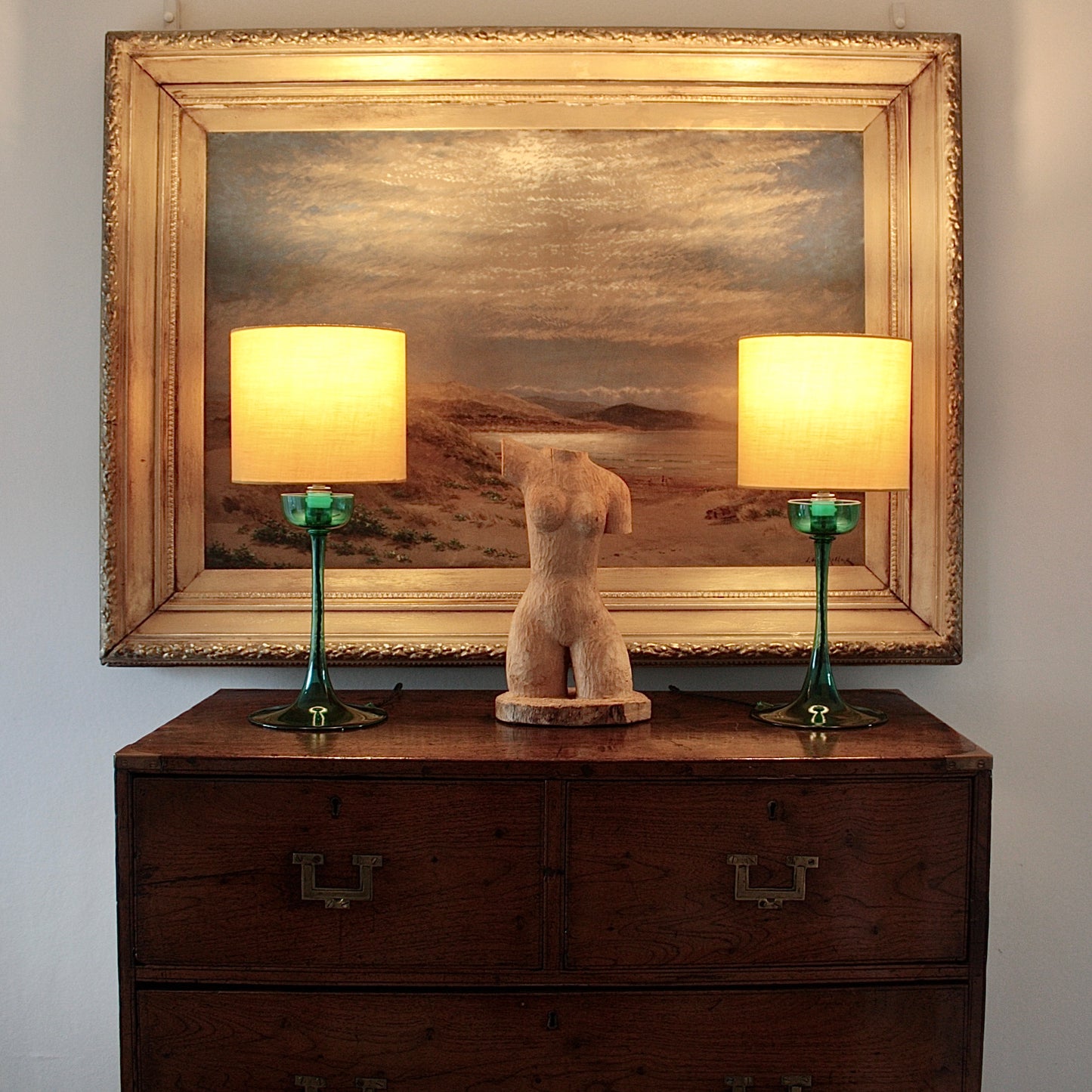 
                  
                    emerald green glass lamps, a pair
                  
                