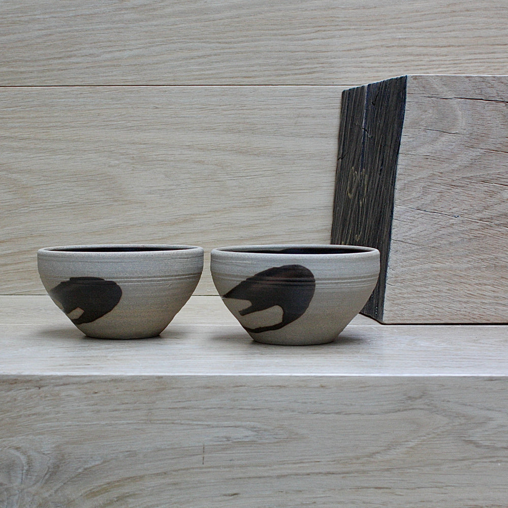 a pair of studio pottery bowls by alan brough.