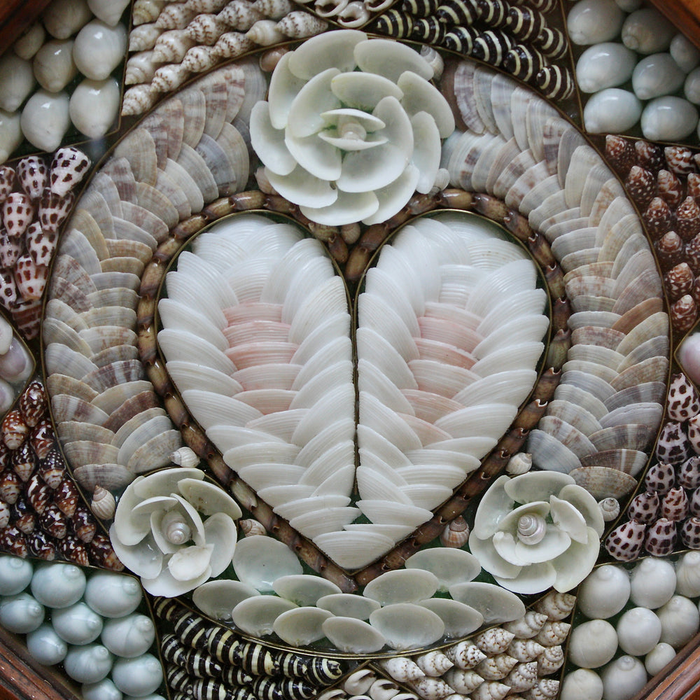 a late 20th century shell mosaic, sailors  valentine.